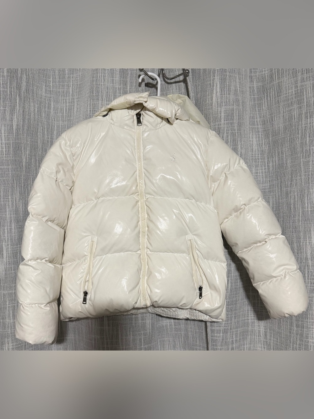 Pre Owned Polo Ralph Lauren Girls Puffer Jacket With Hood Size 6X White See Note